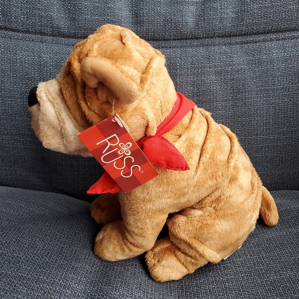Russ Berrie Thurber Plush Sharpei Bulldog Puppy Dog w/ Red Bandanna 7” Soft Toy - Picture 2 of 6